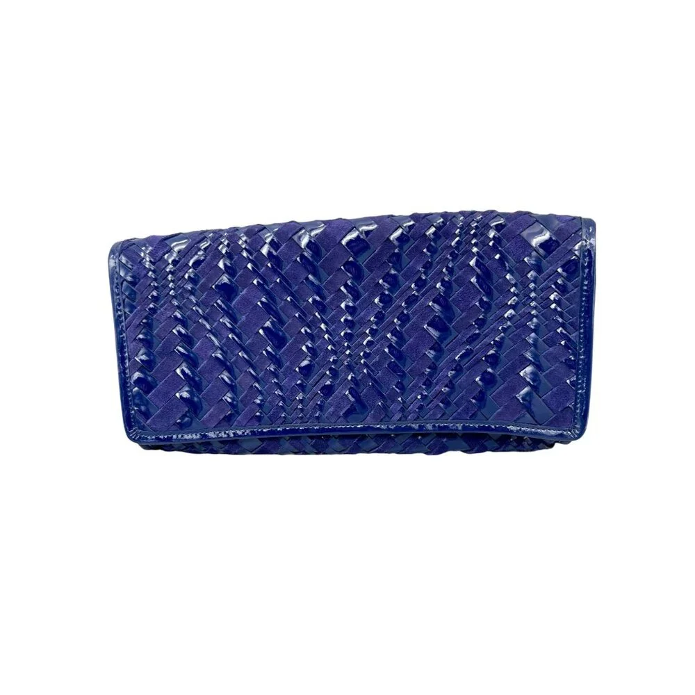 Cole Haan Izzie Clutch Prussian Blue Woven Leather Brynn Weave II NWT - Picture 6 of 10